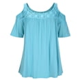 thumbnail image 4 of Uaswgudfs Women's Casual Cold Shoulder Off Shoulder Open Shoulder Shirt Lace Spliced Short Sleeve Loose Fit Blouse Blue 2XL, 4 of 6