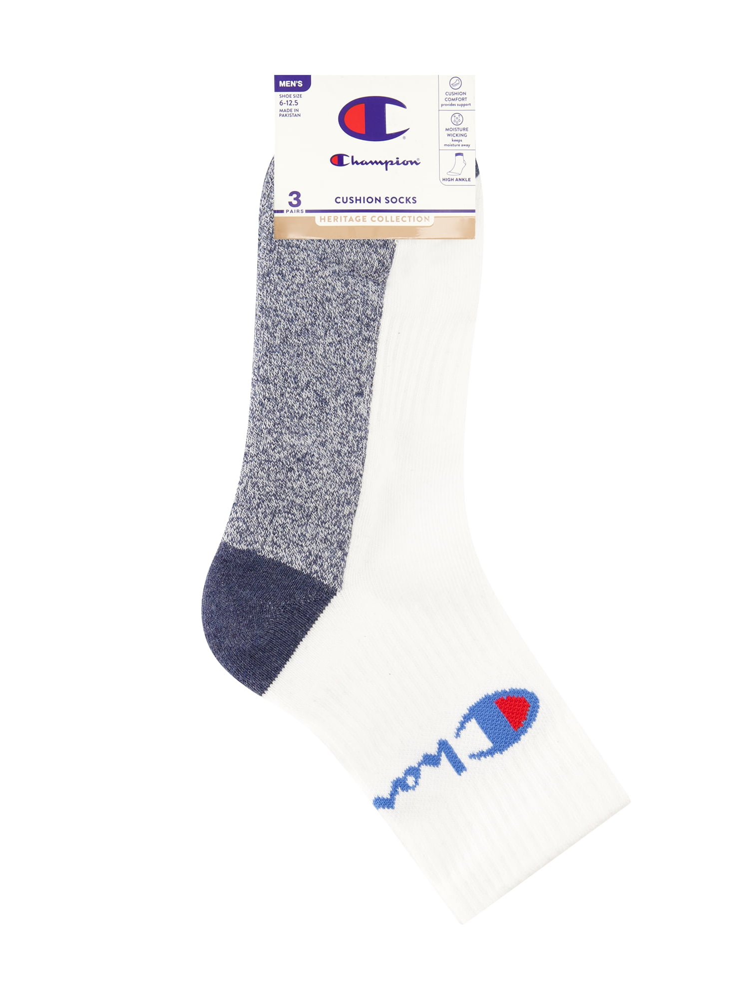 Champion Men’s Ankle Socks 3 Pack – Half Terry Cushion, Moisture-Wicking, Arch Support, Stretch Comfort, Sizes 6–12.5