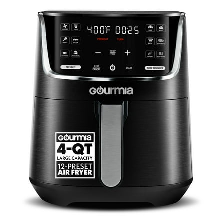 Gourmia 4-Quart Digital Air Fryer with 12 One-Touch Presets, GAF414, Black