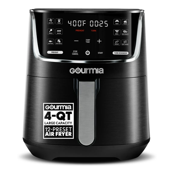 Gourmia 4-Quart Digital Air Fryer with 12 One-Touch Presets, GAF414, Black