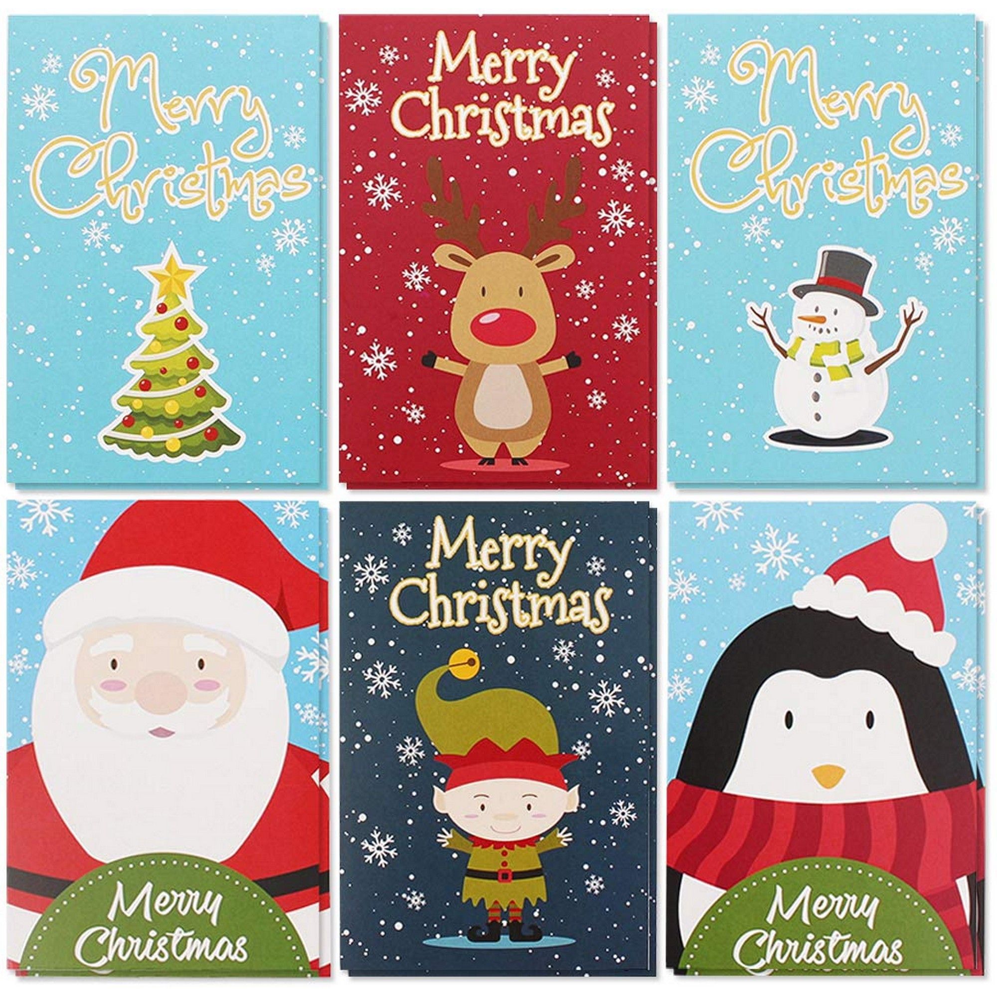 36-Pack Merry Christmas Greeting Cards Bulk Box Set - Winter Holiday Xmas Greeting Cards with 