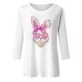 thumbnail image 4 of YANGXINX Women's Easter Bunny Print T-Shirts 3/4 Length Sleeve Casual Round Neck Blouses Soft Breathable Daily Wear Trendy Pullover Tee Tops, 4 of 4