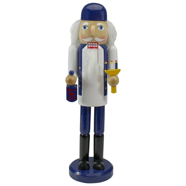 14 Wooden Hanukkah Nutcracker with Menorah and Dreidel