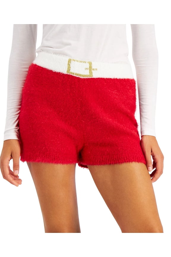 It's Our Time Womens Sleepwear Large Eyelash-Knit Sleep Short Red L