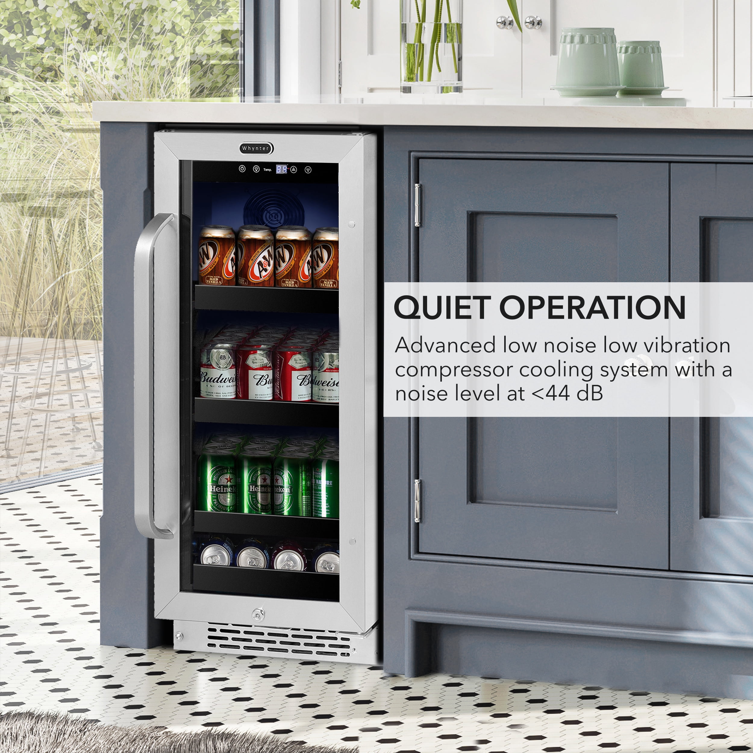 Whynter BBR-838SB 15 Inch Built-In 80-Can Beverage Refrigerator, Reversible Glass Door, Lock, Carbon Filter