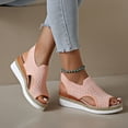 thumbnail image 3 of Rokment Womens Platform Wedge Gladiator Sandals Stylish Comfortable Elastic Mesh Espadrilles Memory Foam Chunky High Heels Athletic Slip on Walking Summer Shoes Pink Size 8.5, 3 of 7