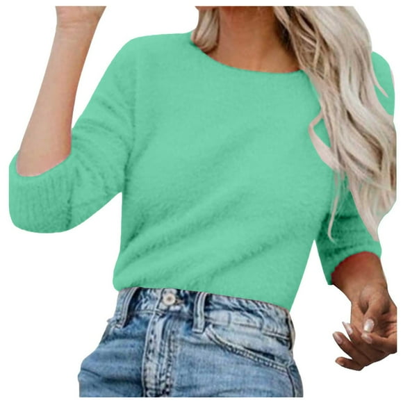 HCURIBAD Soft Sweaters for Women Clearance! Fuzzy Sweater for Women Cowl Neck Long Sleeve Sweaters Women's Fashionable Loose Fuzzy Jumper Sweater Pullovers, Mohair Sweater for Women Green XL