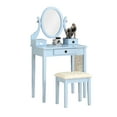 thumbnail image 3 of Blue Vanity Table And Stool - 3 Storage Compartments, Adjustable Mirror, Wooden Wood Amusing With Drawers Mirror, 3 of 3
