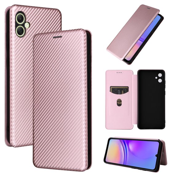 Feishell Flip Wallet Cover for Samsung Galaxy A05,Shockproof Slim Fit Carbon Fiber Texture PU Leather Magnetic Closure Folio Card Holder Kickstand Phone Case for Samsung Galaxy A05,Pink