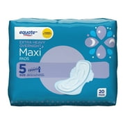 Equate Maxi Pads with Wings, Unscented, Extra Heavy Overnight (20 Count)
