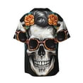 thumbnail image 5 of Salouo Flower Horn Skull A Pattern Cuban Collar Shirts for Men Button-Down Shirt Men's Short Sleeve Shirts Hawaiian Shirts Casual Shirts -Large, 5 of 6