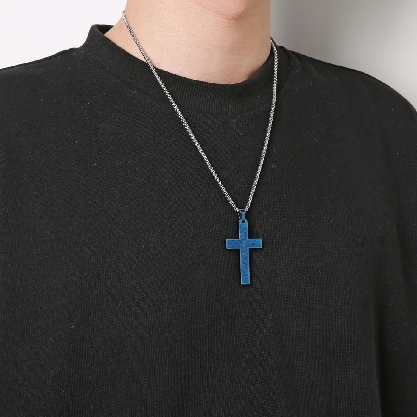 Celvieroot Stainless Steel Mens Womens Cross Necklace Lord's Prayer Pendant, 4 Colors Available