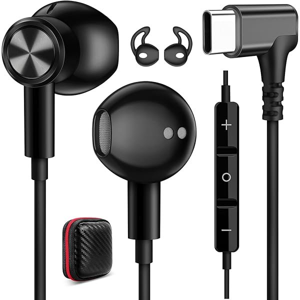 wonima11 Wired USBC Headphones, 90° Angled Plug in USB C Ear Buds Magnetic Wire Earbuds Corded Earphones for Apple iPhone 17 16 15 Air for Samsung Galaxy S25 Ultra Pixel Android Laptop Computer Black