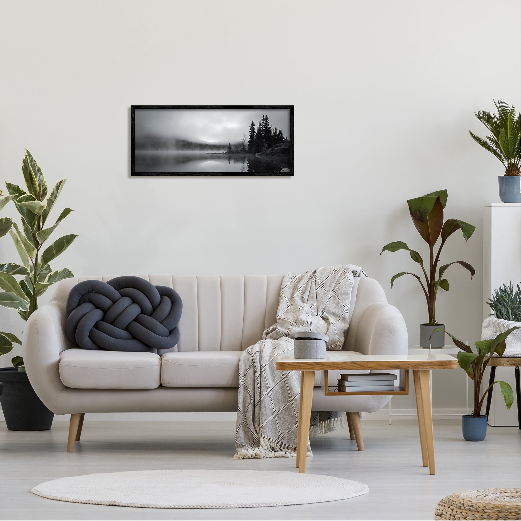 Stupell Industries Misty Lake Photography Landscape Photography Black Framed Art Print Wall Art, 30 x 13
