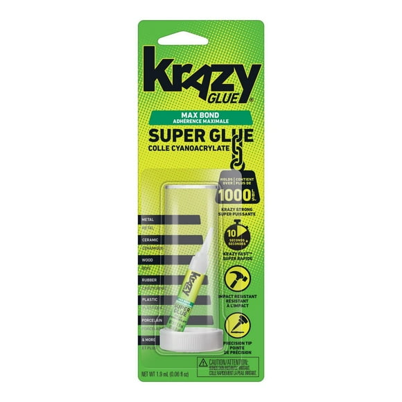 Colle cyanoacrylate Krazy Glue, adhérence maximale, colle super, pointe de précision 1,9 ml