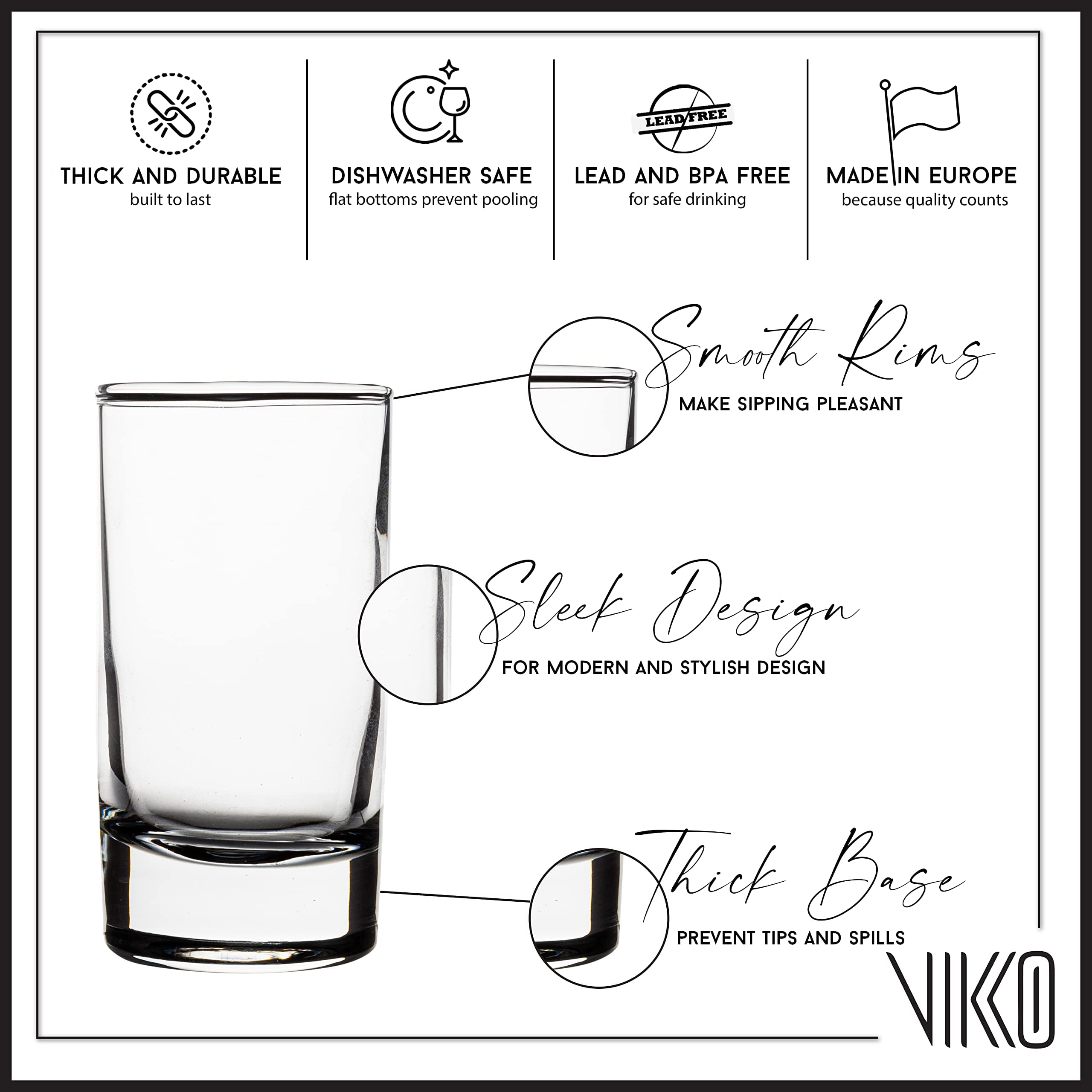 Vikko 5 Ounce Small Juice Glasses, Heavy Base Glassware, Mini Cups