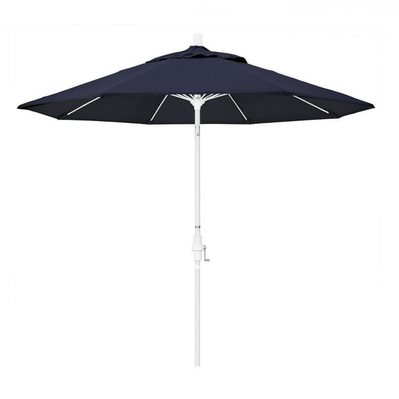 California Umbrella 9' Sun Master Series Patio Umbrella With Matted White Aluminum Pole Fiberglass Ribs Collar Tilt Crank Lift With Sunbrella 1A Navy Fabric