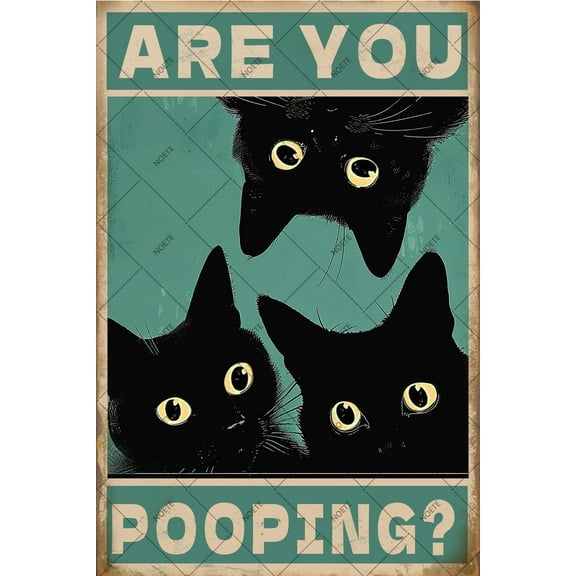 Noete Black Cat Wall Art "Are You Pooping?" Quirky Retro Bathroom Sign 8x12 Inch Funny Gothic Wall Decor for Home, Dorm or Office