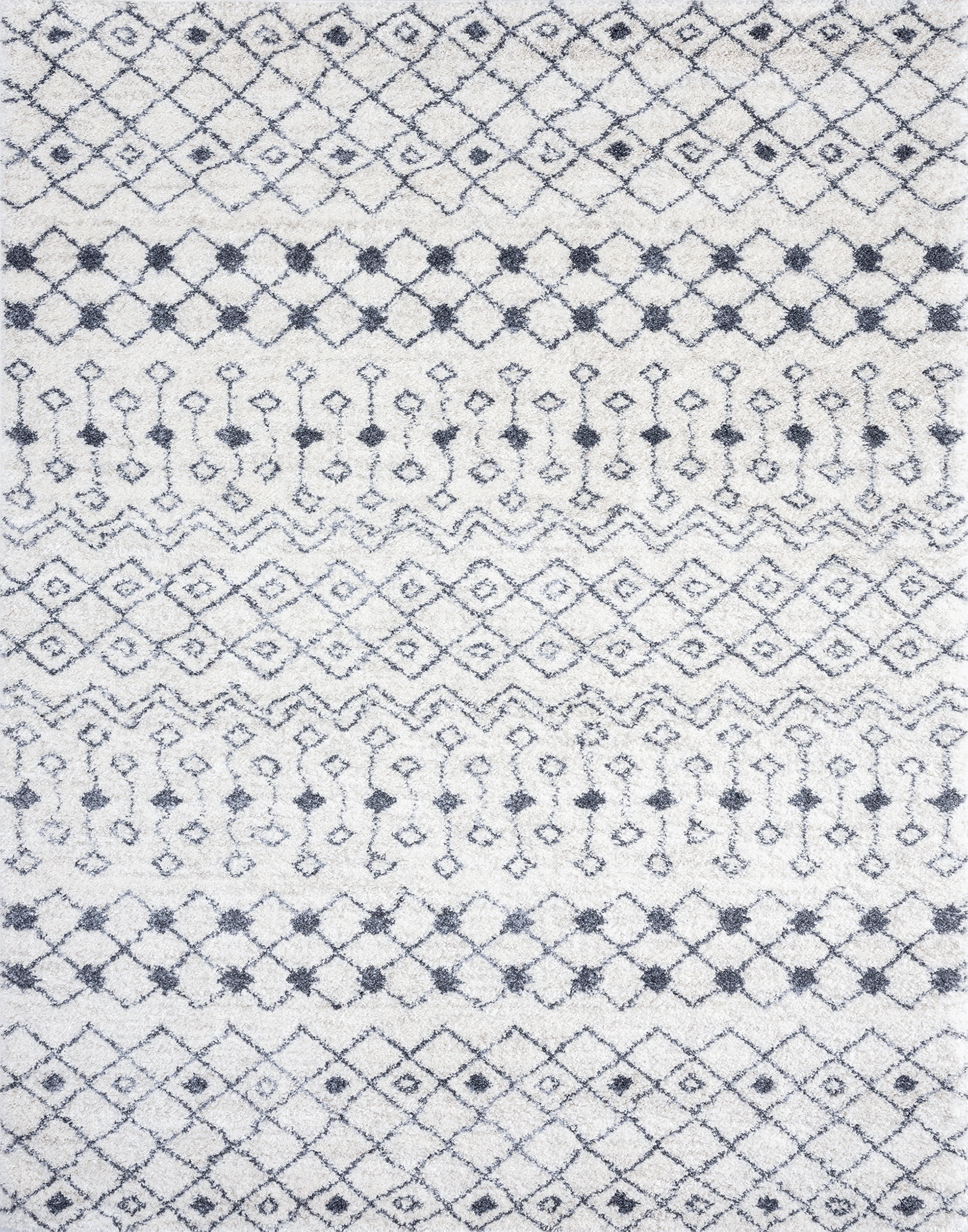 Shag 5x8 Area Rug Thick (5'3'' x 7'3'') Geometric Cream, Dark Gray Living Room Easy to Clean