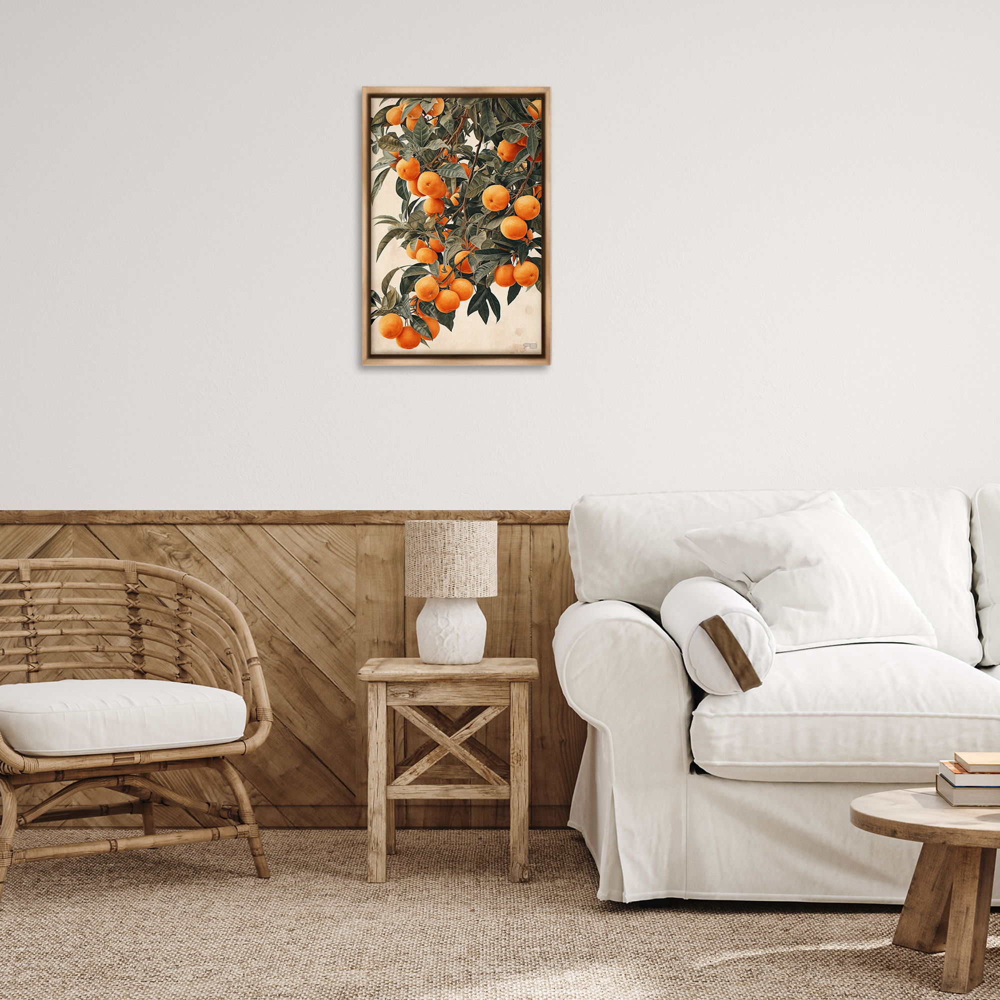 Stupell Industries Vibrant Orange Tree Blooms Food & Beverage Painting Brown Floater Framed Canvas Art Print Wall Art, 17 x 25