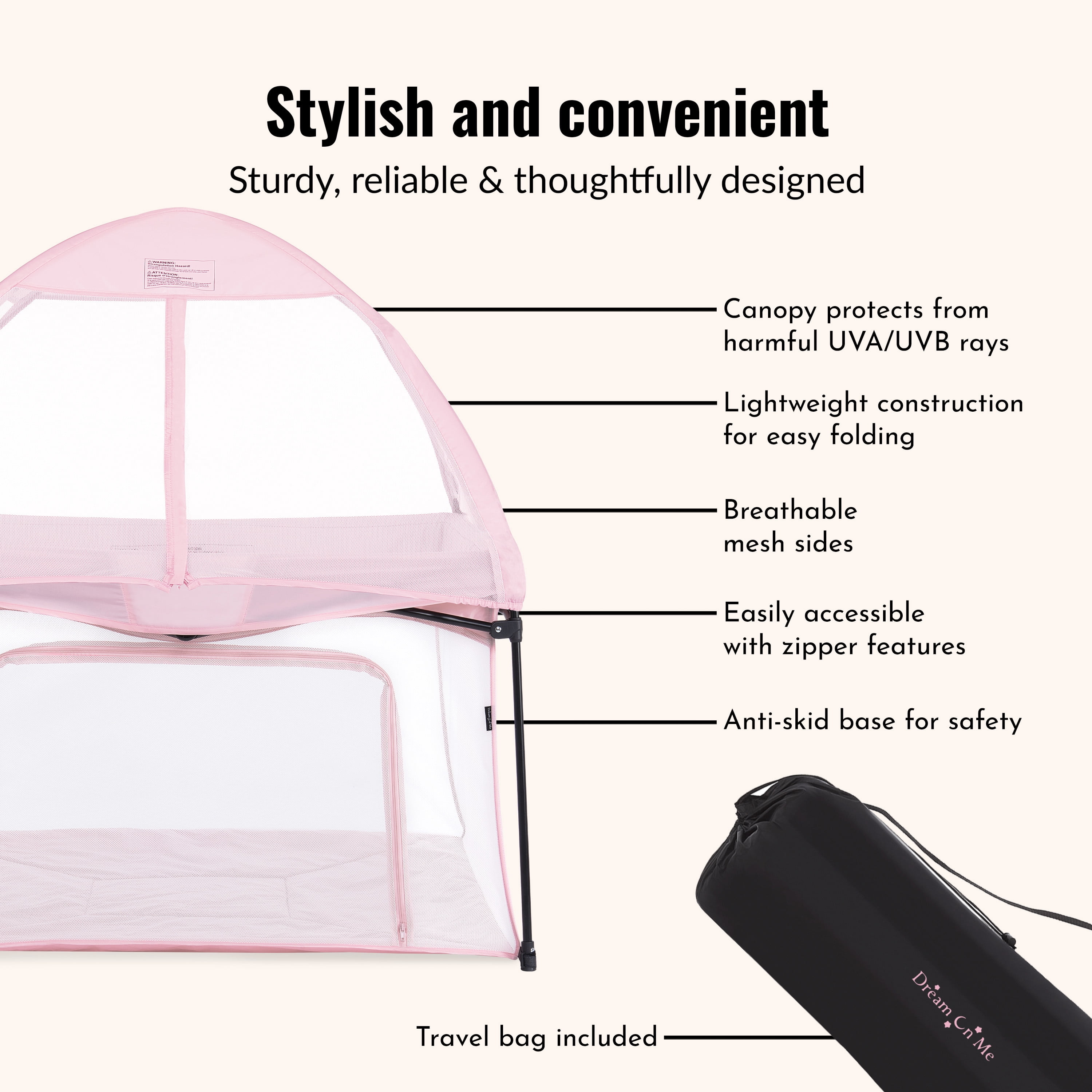 Dream On Me Ziggy Square Playpen with Canopy, Pink
