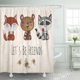 thumbnail image 1 of ABPHQTO Precioso bosque lindo con bebé zorro oso mapache y abejas Let's Be Friends Cortinas de ducha de baño 152x180 cm, 1 of 2