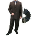 thumbnail image 1 of Sharp Luxurious 2pc Men's Double Breasted Pinstripe Suit w/1 Pair of Socks - Brown 62L, 1 of 5