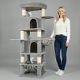 thumbnail image 2 of Globlazer 68" XL Corner Cat Tree Tower Condo for Large Cats - 6 Sisal Scratching Posts, 2 Condos, Hammock & Hanging Basket, Light Grey, 2 of 9
