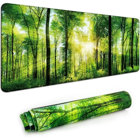 Tapis de Bureau, Grand Tapis de Souris 35 Pieds''X15.6 Pieds''X0.12 Pieds' TTG Tapis de Souris de Jeu avec Base Antidérapante Tapis de Souris Eges pour Ordinateur, Bureau, Clavier et Ordinateur Portable - Forêt Verte