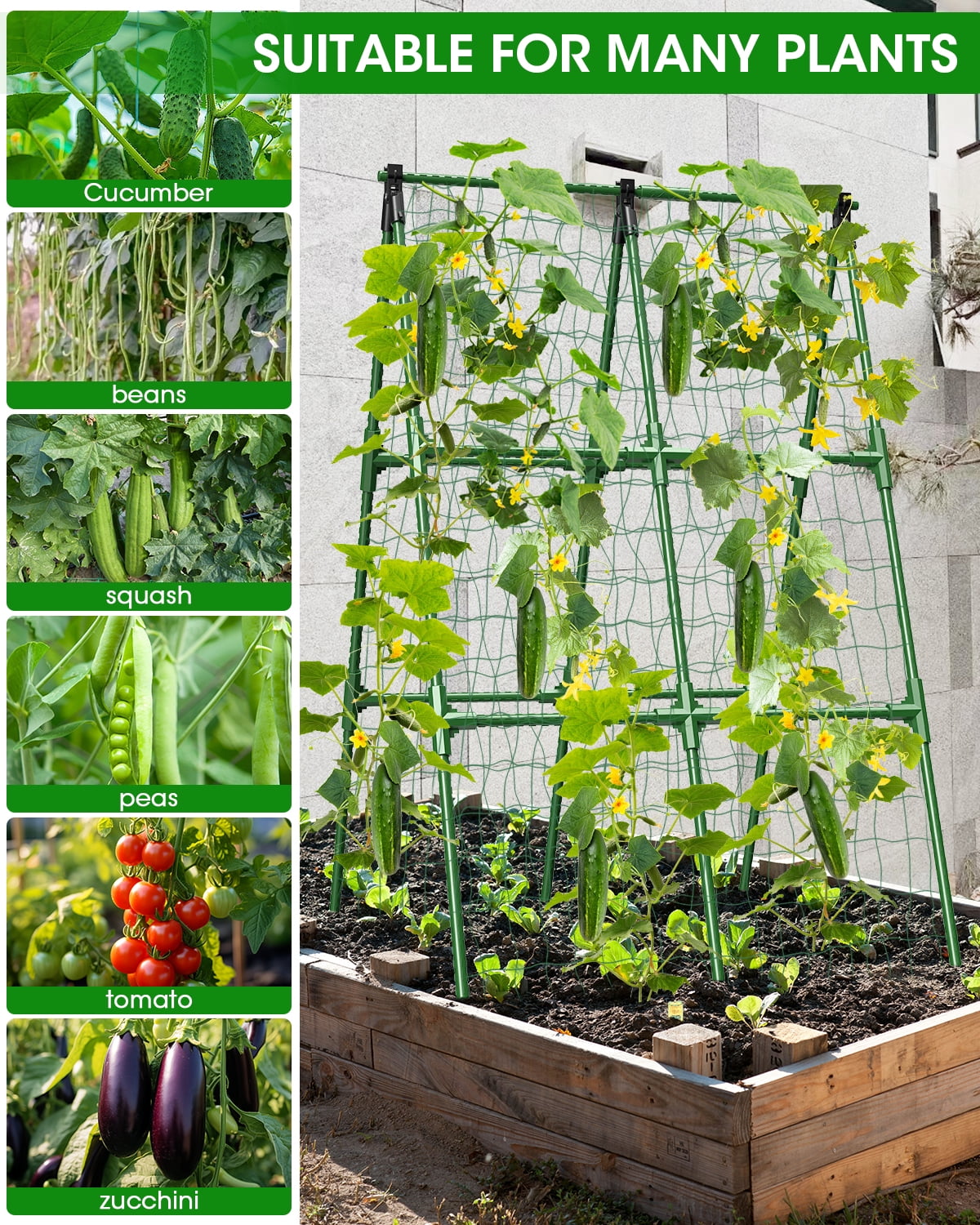 2 Pack Cucumber Trellis, Garden Trellis for Climbing Plants Outdoor, A-Frame Cucumber Trellis for Raised Bed, Plant Grow Support for Tomato, Squash, Vegetable, Flower(33"x47"x2Pcs)