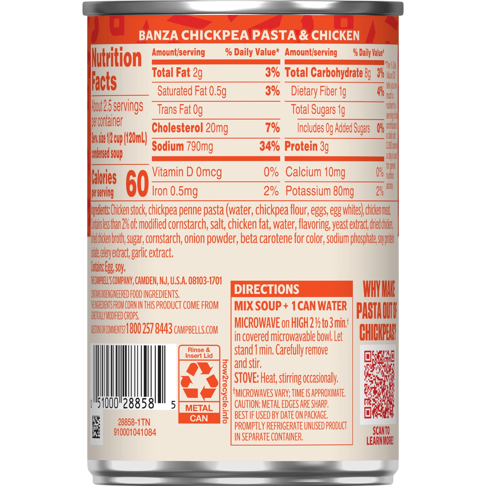 Campbell's Condensed Banza Chickpea Pasta and Chicken Soup, 10.75 oz Can