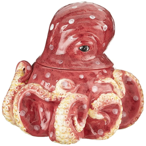 Blue Sky Ceramic 12.5"x12.5"x10" Red Octopus Cookie Jar