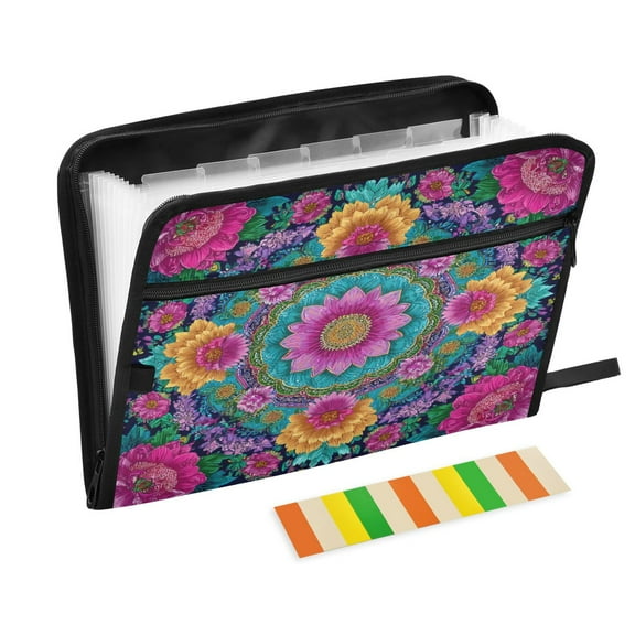 Accordion File Organizer with Zip Closure 13 Pockets Expanding File Folder Letter A4 Paper Document Organizer for Home Office Colorful Delicate Floral