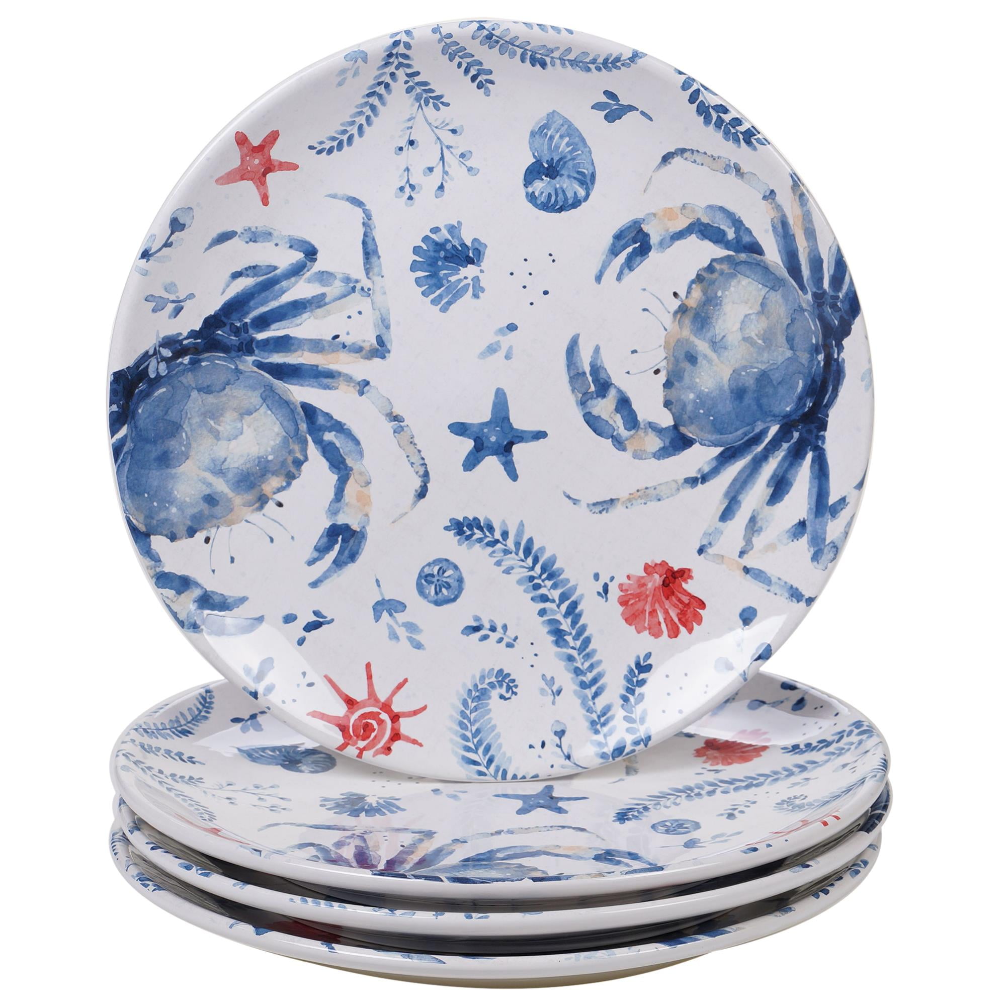 Nautical Life Set/4 Crab Dinner Plate 10.75"