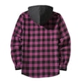 thumbnail image 3 of Men's Loose Fit Plaid Flannel Shacket Drawstring Hood Long Sleeve Button Up Casual Outdoor Shirt Jacket with Pocket Hot Pink S, 3 of 8