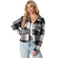 thumbnail image 2 of JWD Women's Cropping Jacket Casual Button Shacket Plaid Long Sleeve Blouses Top with Pocket Gray BlaPJk Pane S, 2 of 5