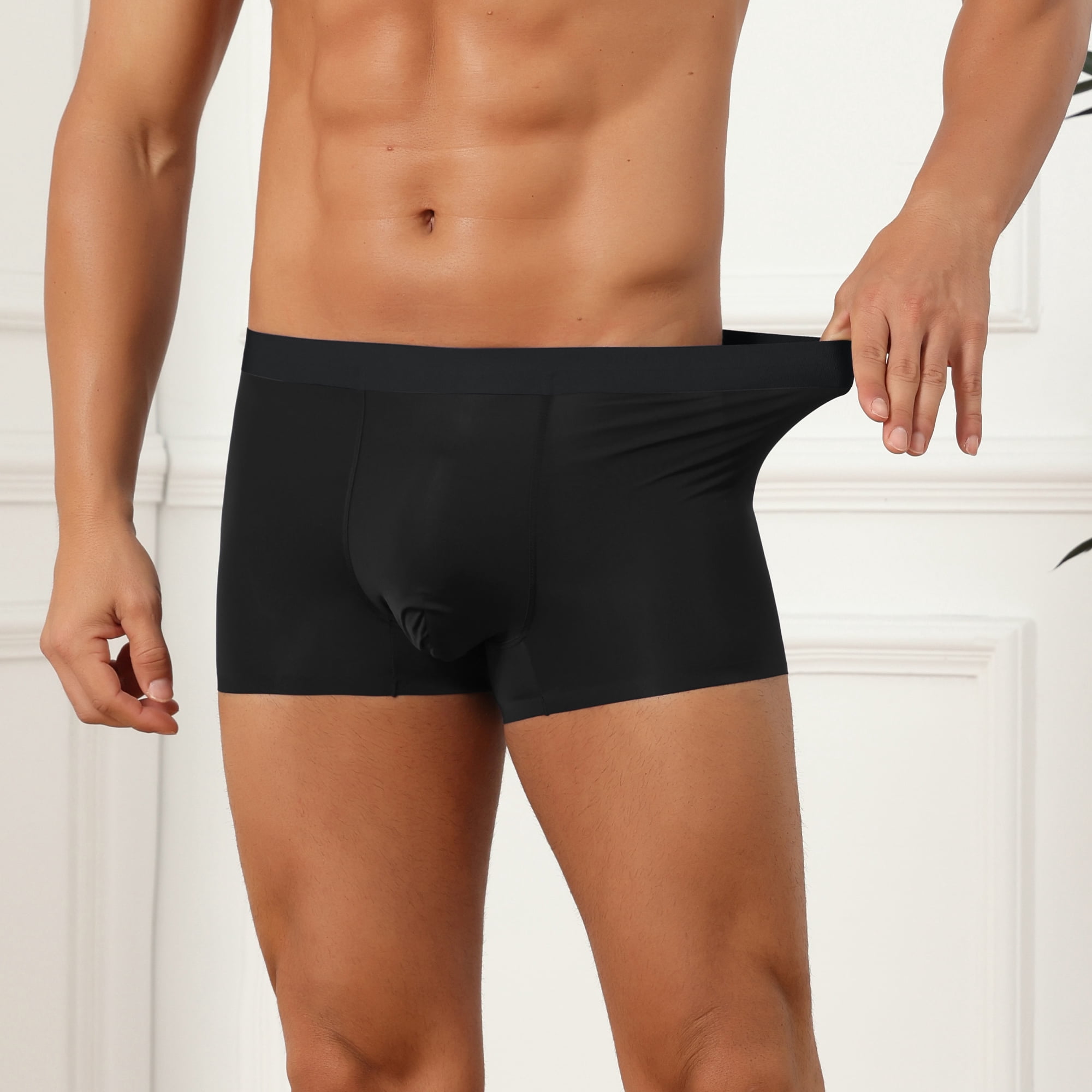 DARING DIVA Men's Boxer Brief Solid Color Elastic Waistband Underwear 38 Black