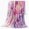 thumbnail image 2 of Peony Rose and Purple Blossom Watercolor Bouquet, Soft Botanical Floral Art for Flower Lovers, Birthday Gift, Cozy Flannel Blanket for Bedroom, Floral Home Decor, 2 of 9