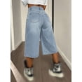 thumbnail image 2 of Women High Waist Denim Culottes, Wide Leg Cropped Jeans with Pockets, 2 of 3
