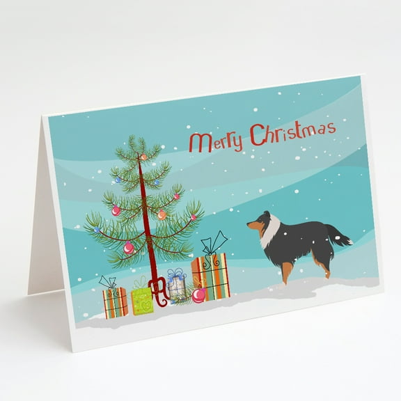 Sheltie/Shetland Sheepdog Merry Christmas Tree Greeting Cards and Envelopes Pack of 8