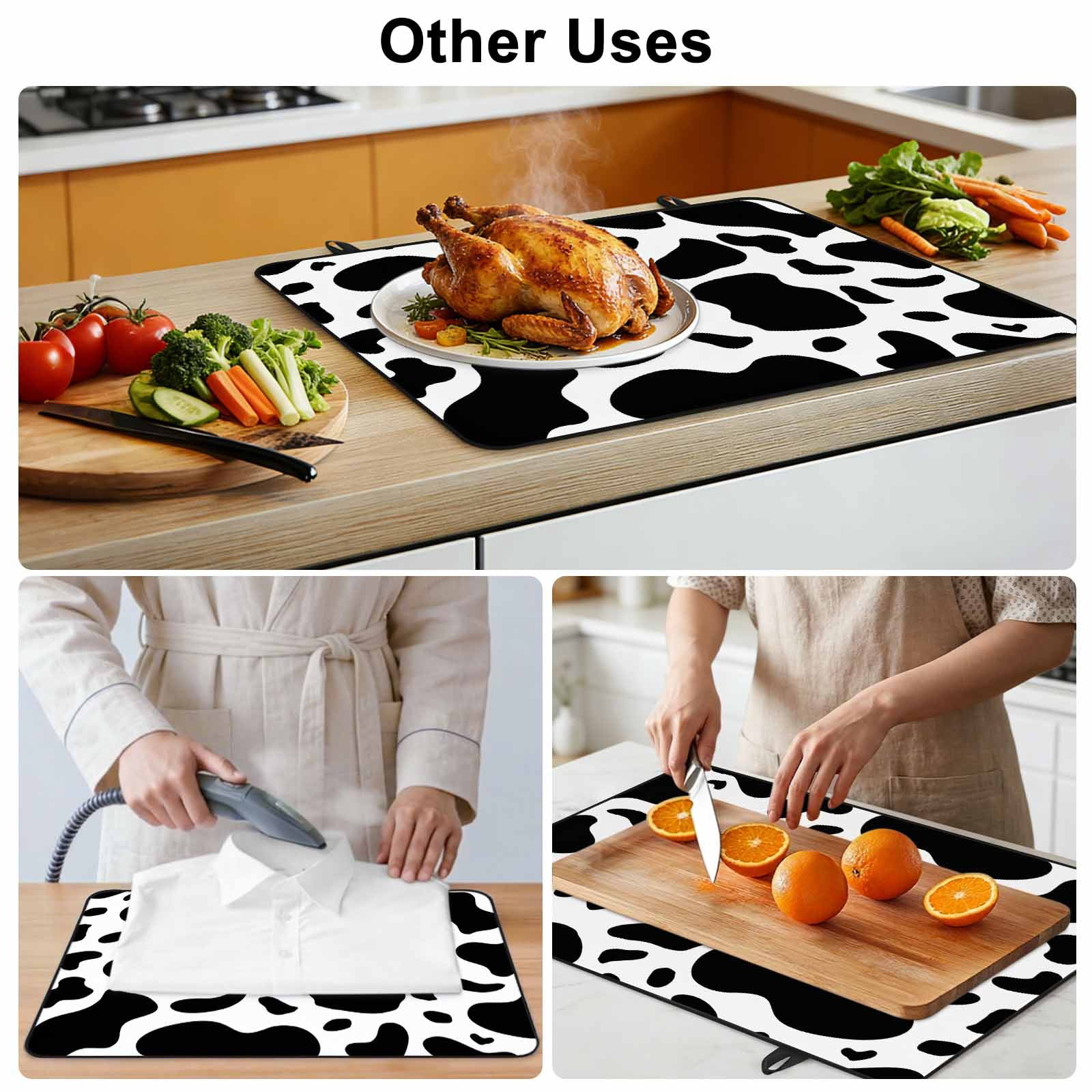 Black and White Stove Top Cover for Electric Stove, Heat-proof & Non Slip Glass Top Stove Cover Protector, Farmhouse Cow Black White Kitchen Flat Cooktop Rubber Mat 24x21 Inches