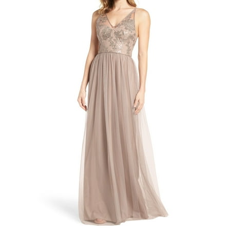 Amsale Dresses - Womens Sequined V-Neck Tulle Gown Dress 12 - Walmart.com