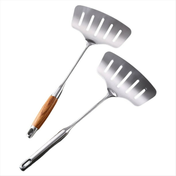 Espátula Grande de Acero Inoxidable para Freír Pescado, Huevos, Antiadherente, de Madera, para Carne, Ranurada, , para Cocina, 2 Unidades