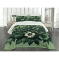 thumbnail image 2 of Ambesonne Dark Green Quilted Bedspread Set 3 Pcs, Wildflowers and Leaves, Queen Size, Emerald, 2 of 4