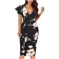 thumbnail image 1 of Vestidos fruncidos de cóctel de manga corta con volantes y cuello en V sólidos sexy para mujer Fridja bnh5802, 1 of 8