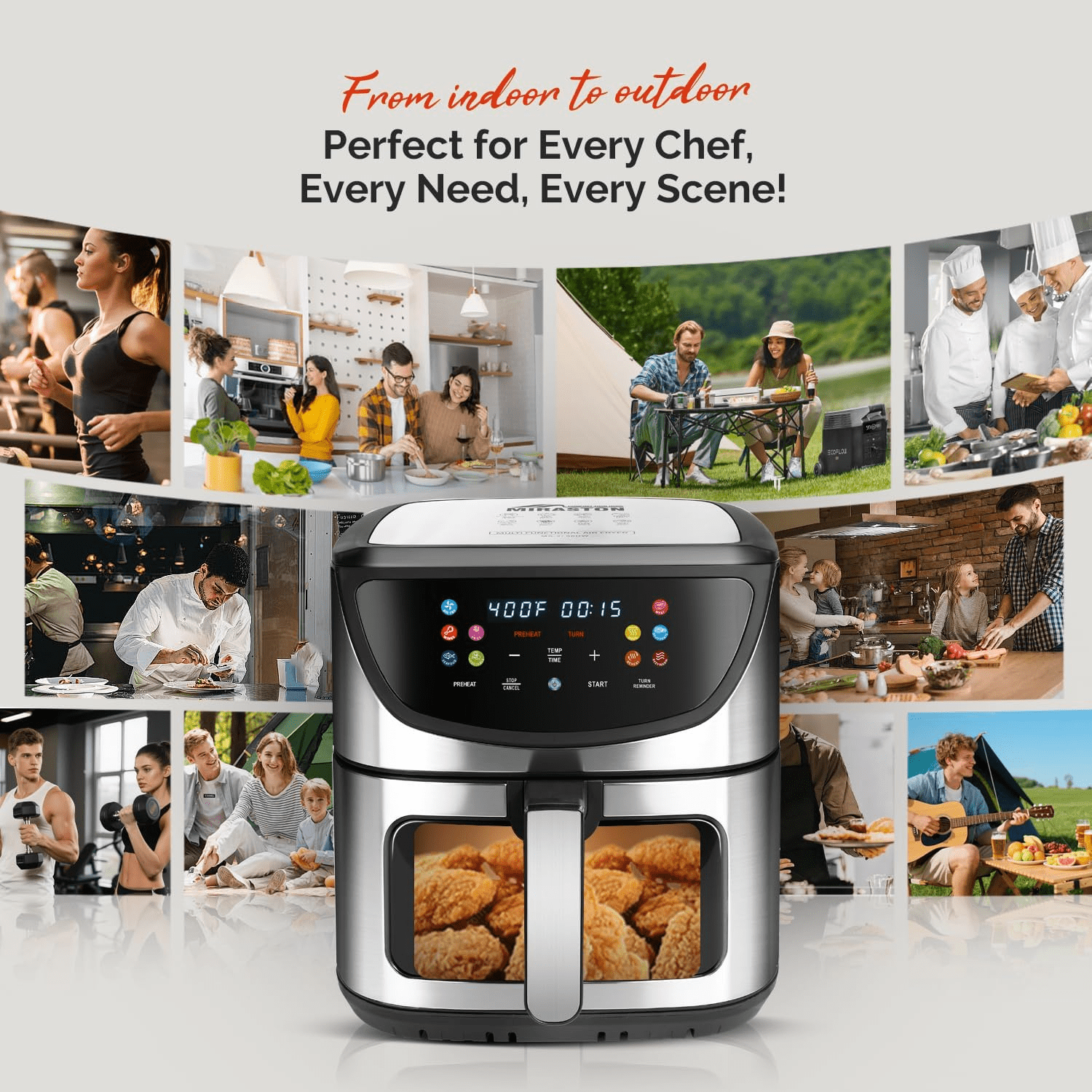 MIRASTON 8.5QT Large Air Fryer with Viewing Window, 10-in-1 Digital Family Size Air Fryer, Dishwasher Safe, Healthy Oil-Free Cooking, Stainless Steel, Black