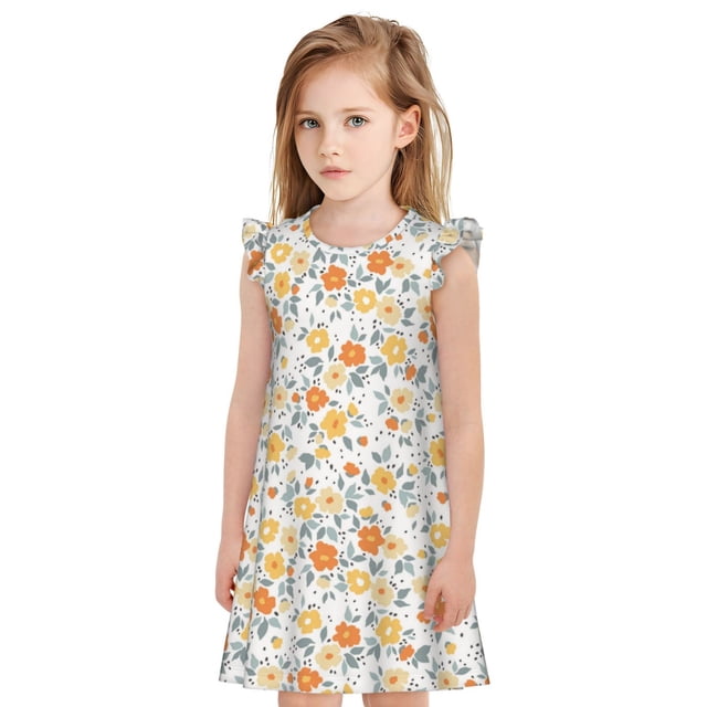 Vsdgher Floral1 pour Filles Chemises de Nuit Manches Courtes à Volants Robe de Nuit Pyjama pour Fête Pyjama-TG
