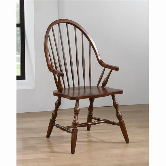 Sunset Trading 41 x 23.5 x 25 in. Andrews Windsor Dining Chair with Arms & Seat Distressed Chestnut Brown