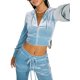 thumbnail image 2 of Lucakuins Mujeres Zip Up Hoodie Casual Color sólido Terciopelo Manga larga Sudadera / Pantalones de chándal con cordón con bolsillos Lucakuins  moda, 2 of 9