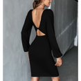 thumbnail image 2 of SWSMCLT Women's Midi Dresses Long Sleeve High Waist Spring Dress U Neck Party Fall Cocktail Fitted Backless Black Medium, 2 of 4